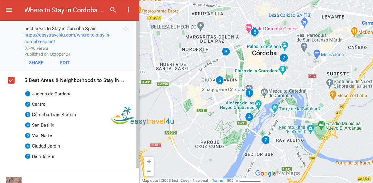 map of Areas & Neighborhoods to Stay in Cordoba 