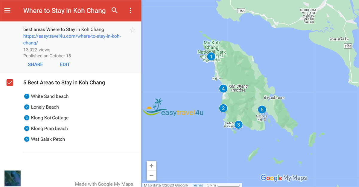 Map of Best Areas to Stay in Koh Chang 
