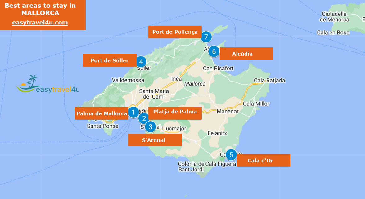 Map of Best Areas & Towns in Mallorca