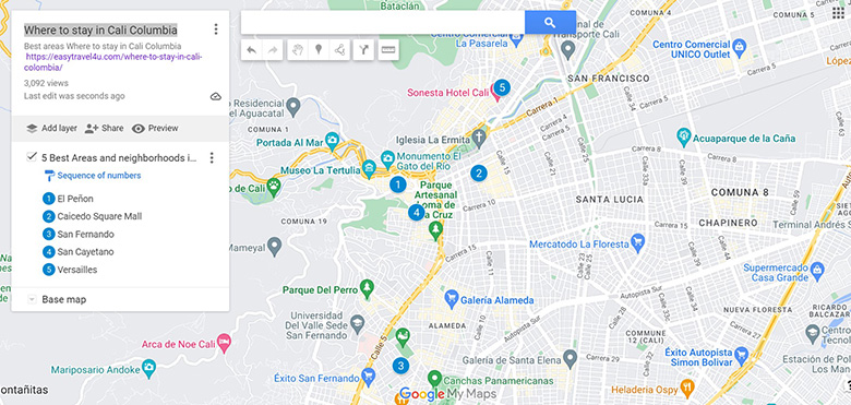 Where to stay in Cali, Colombia map of Best areas & neighborhoods