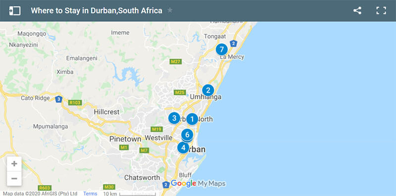 Where to Stay in Durban Map