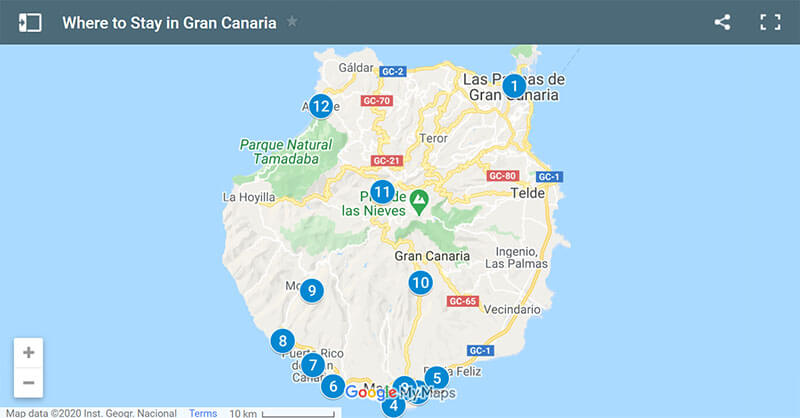 Where to Stay in Gran Canaria Map