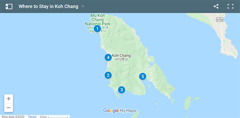 Where to Stay in Koh Chang Map