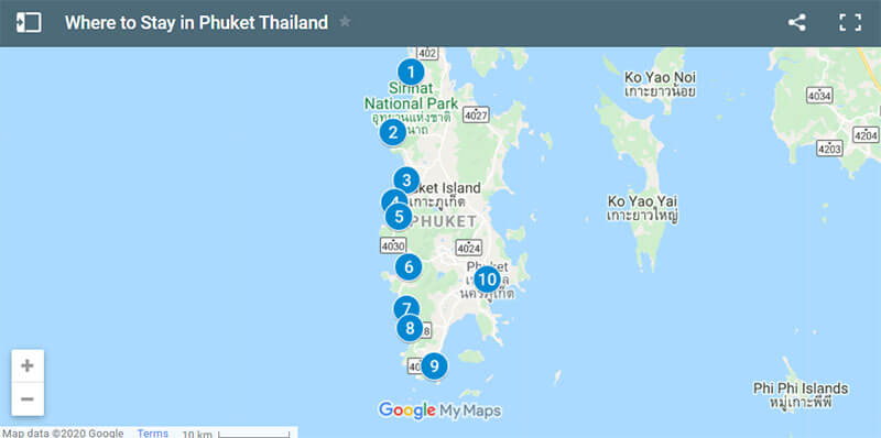 Where to Stay in Phuket Map