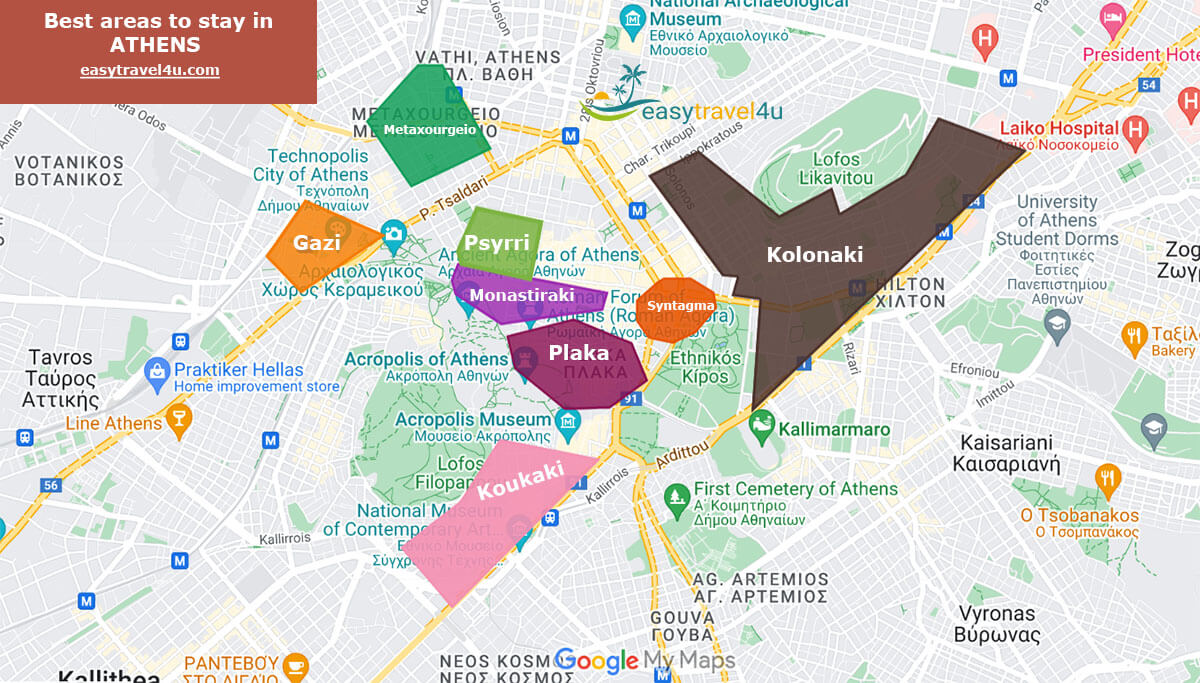 Map of Best Areas & Neighborhoods in Athens