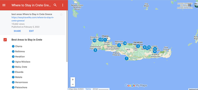 Map of Best areas to stay in Crete