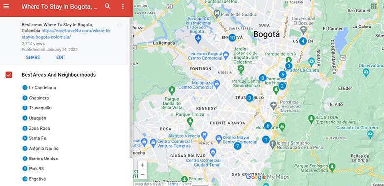 Where to Stay in Bogota Map of Best Areas
