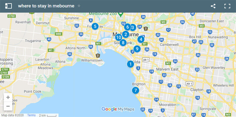 Where to Stay in Melbourne Map Where to Stay in Melbourne Map
