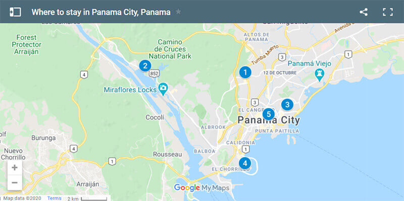 Where to stay in Panama City, Panama Map