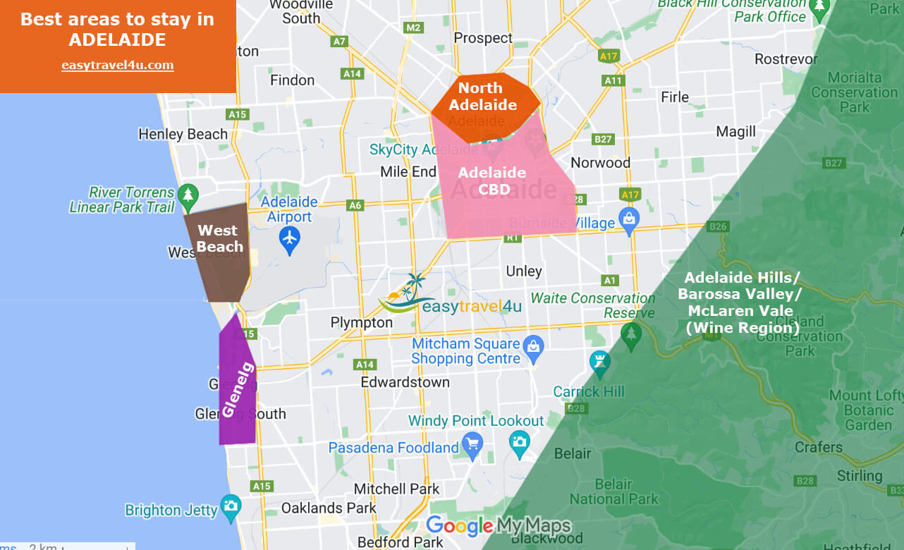 Map best areas to stay in Adelaide 
