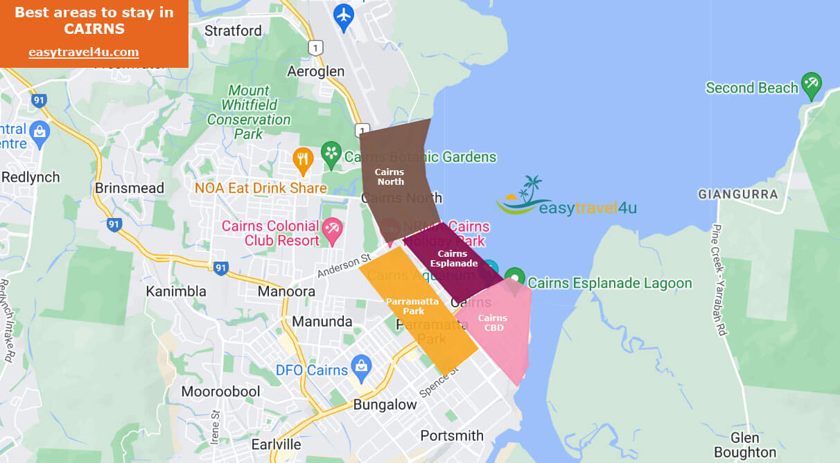 Map of 10 Best Areas & Neighborhood to Stay in Cairns