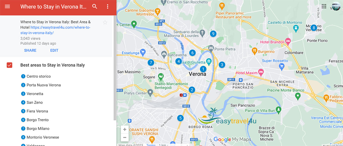 Map best areas in Verona