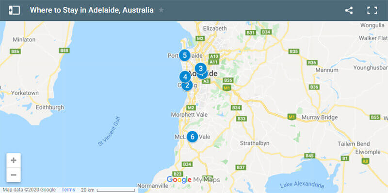 Where to Stay in Adelaide Map Where to Stay in Adelaide Map