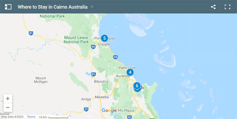 kde se ubytovat v Cairns mapa