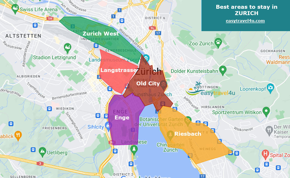 Map of Best Areas & neighborhoods in Zurich