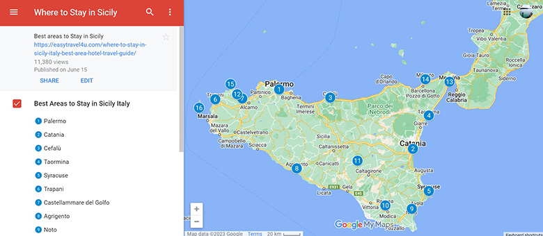 Where to stay in Sicily Map of Best Areas & Towns