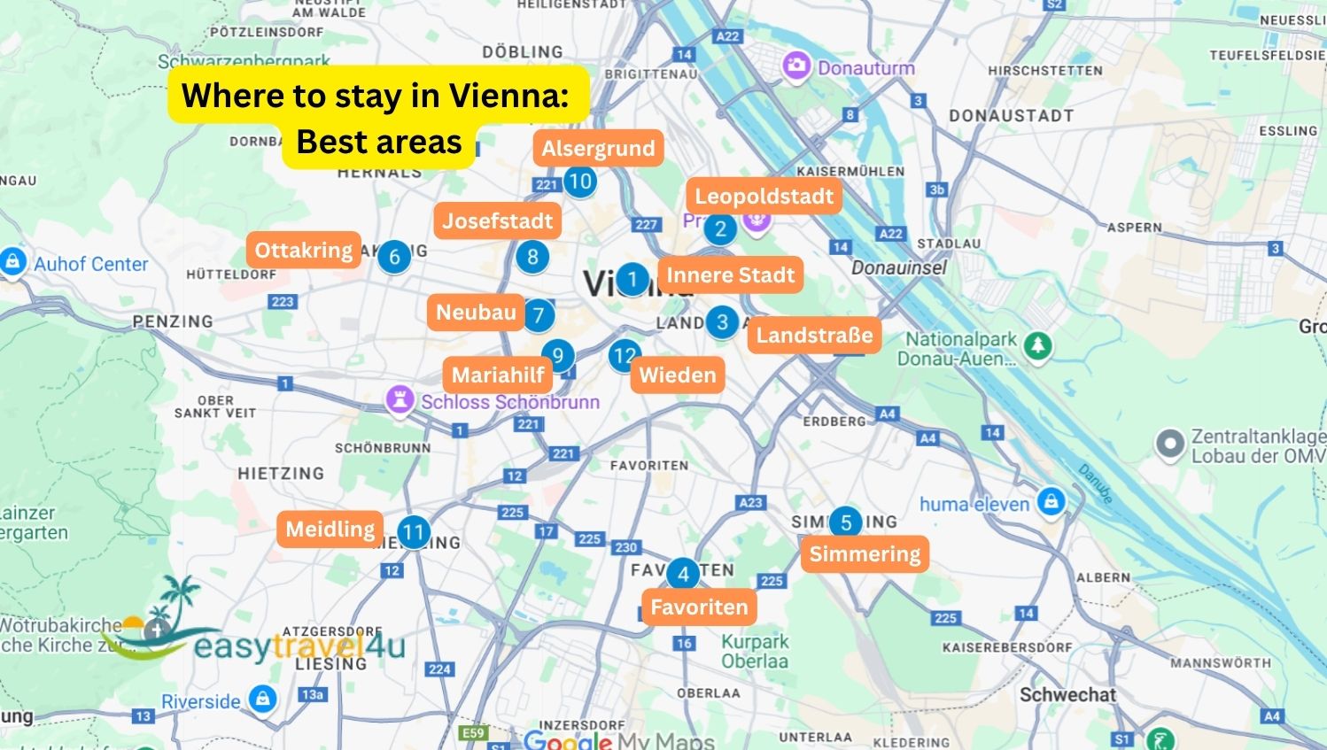 Where to stay in Vienna on map