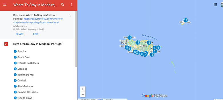Map of the best areas to stay in Madeira