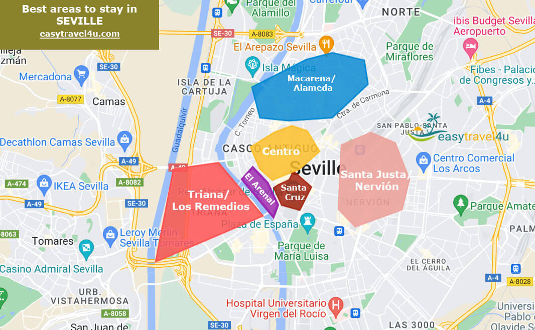 Map of Best Areas & Neighborhoods in Seville