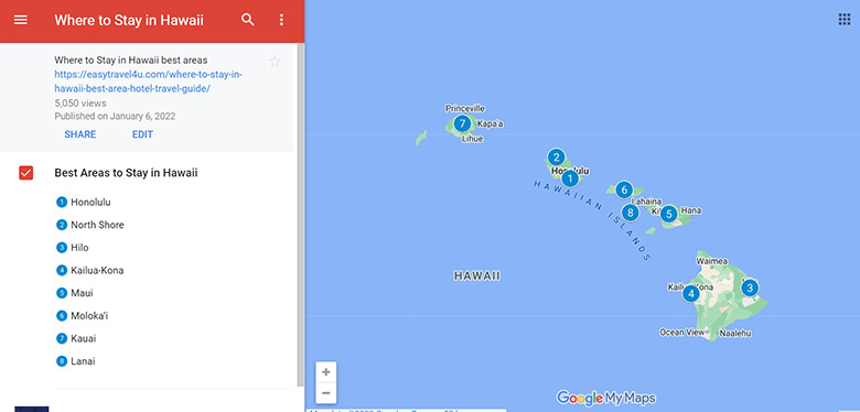 Map of Where to Stay in Hawaii First Time 