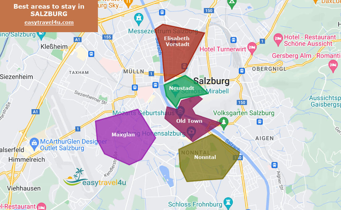 Map of Best Areas & Neighborhoods in Salzburg