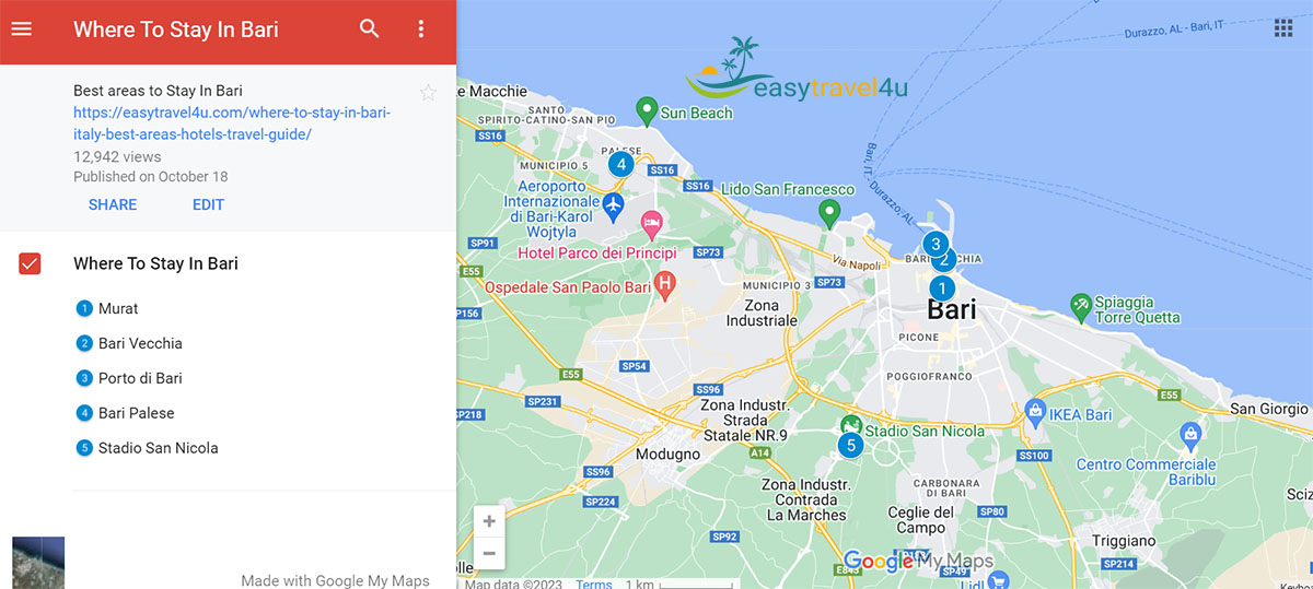 Map best areas in Bari 