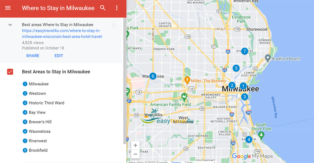 Map of best areas Where to stay in Milwaukee