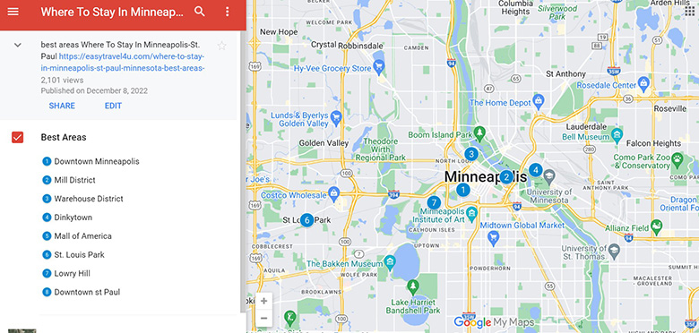 Where to Stay in Minneapolis map of Best Areas