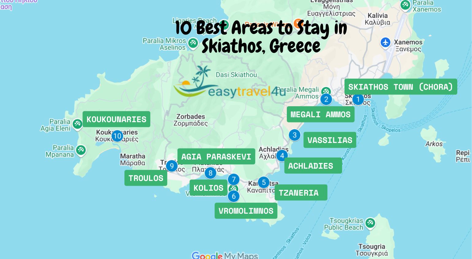 Map Best areas to Stay in Skiathos 