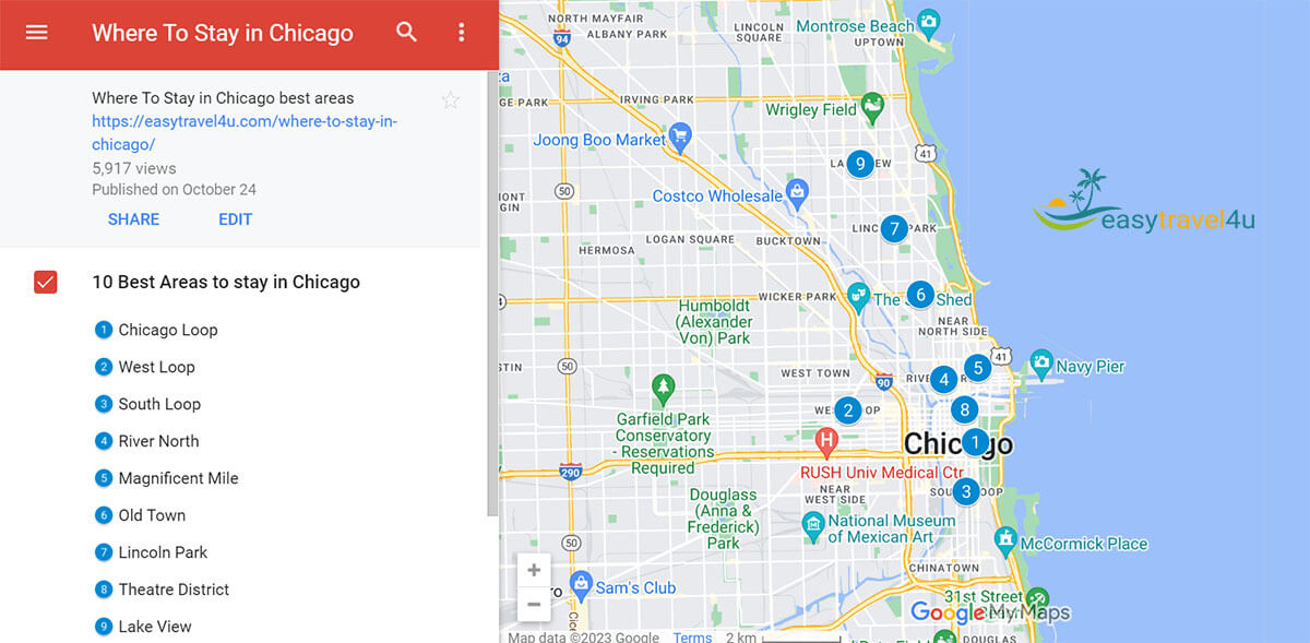 Map of Best Areas to Stay in Chicago 