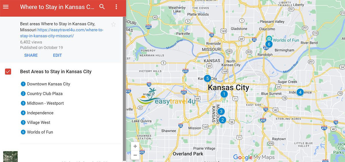 map of Best areas to stay in Kansas City 