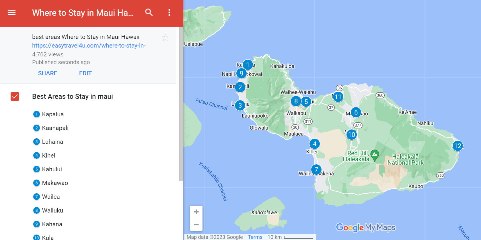 Map of the best areas within Maui  