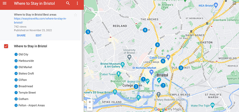 Where to Stay in Bristol, UK map of Best Areas & Neighborhoods