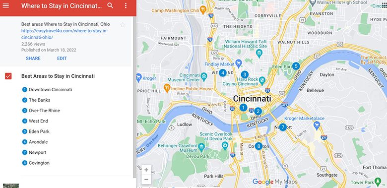 Where to Stay in Cincinnati Map of  Best Areas & Neighborhoods