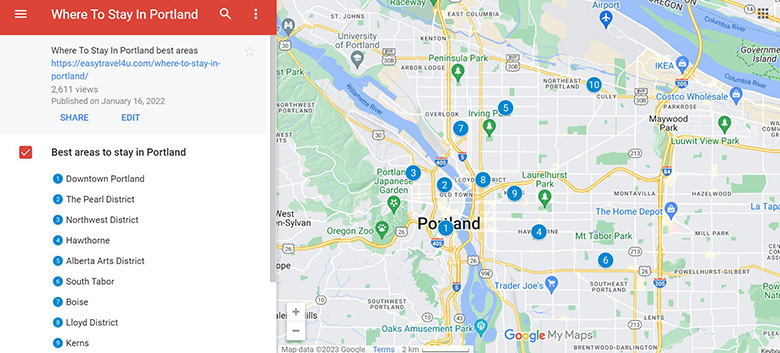 Map of Where to Stay in Portland  - Best Areas
