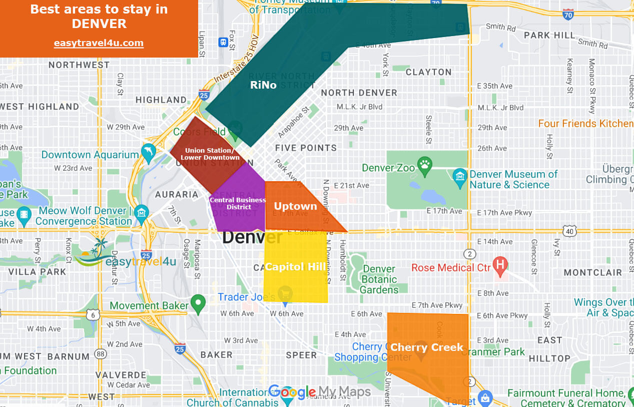 Map of best areas to stay in Denver
