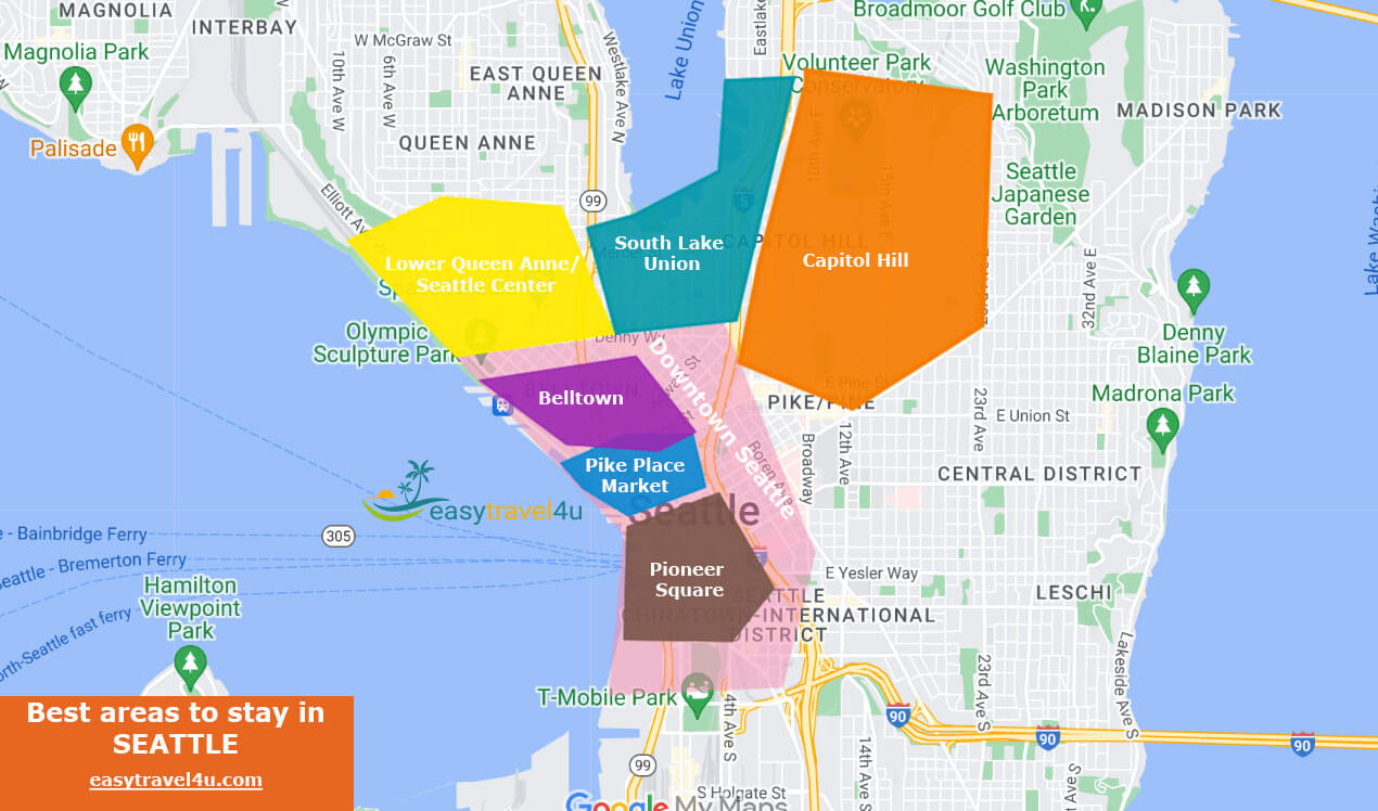 Map of the best areas to stay in Seattle  
