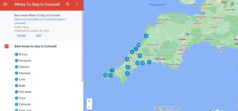 Where to Stay in Cornwall First Time map of 14 Best Areas & Towns