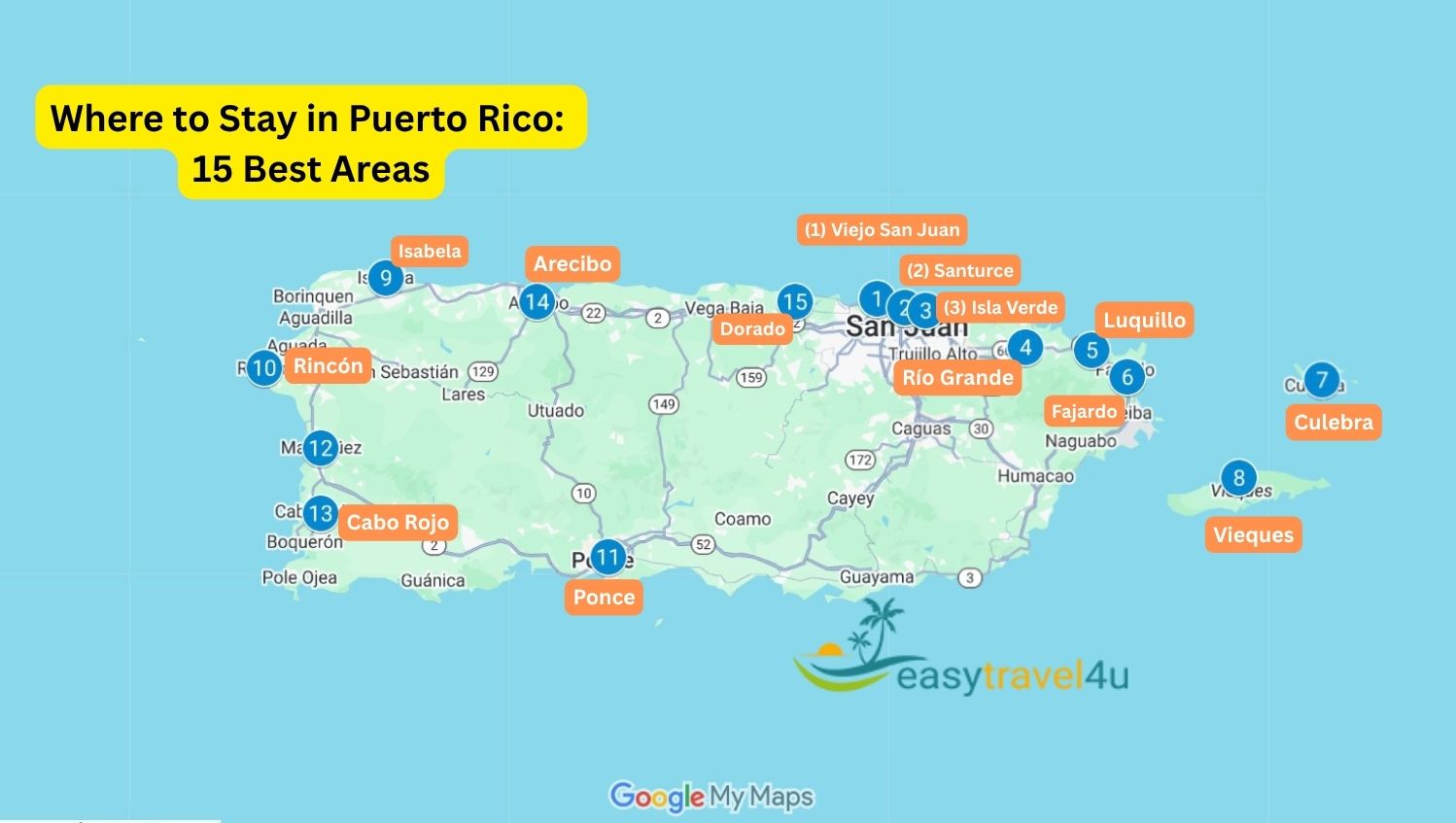 Where to Stay in Puerto Rico  on Map