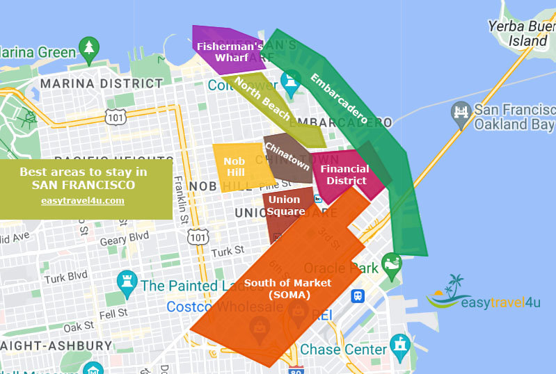 Map of best areas to stay in San Francisco first time