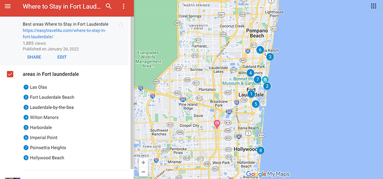 Map of 8 Best areas to stay in Fort Lauderdale