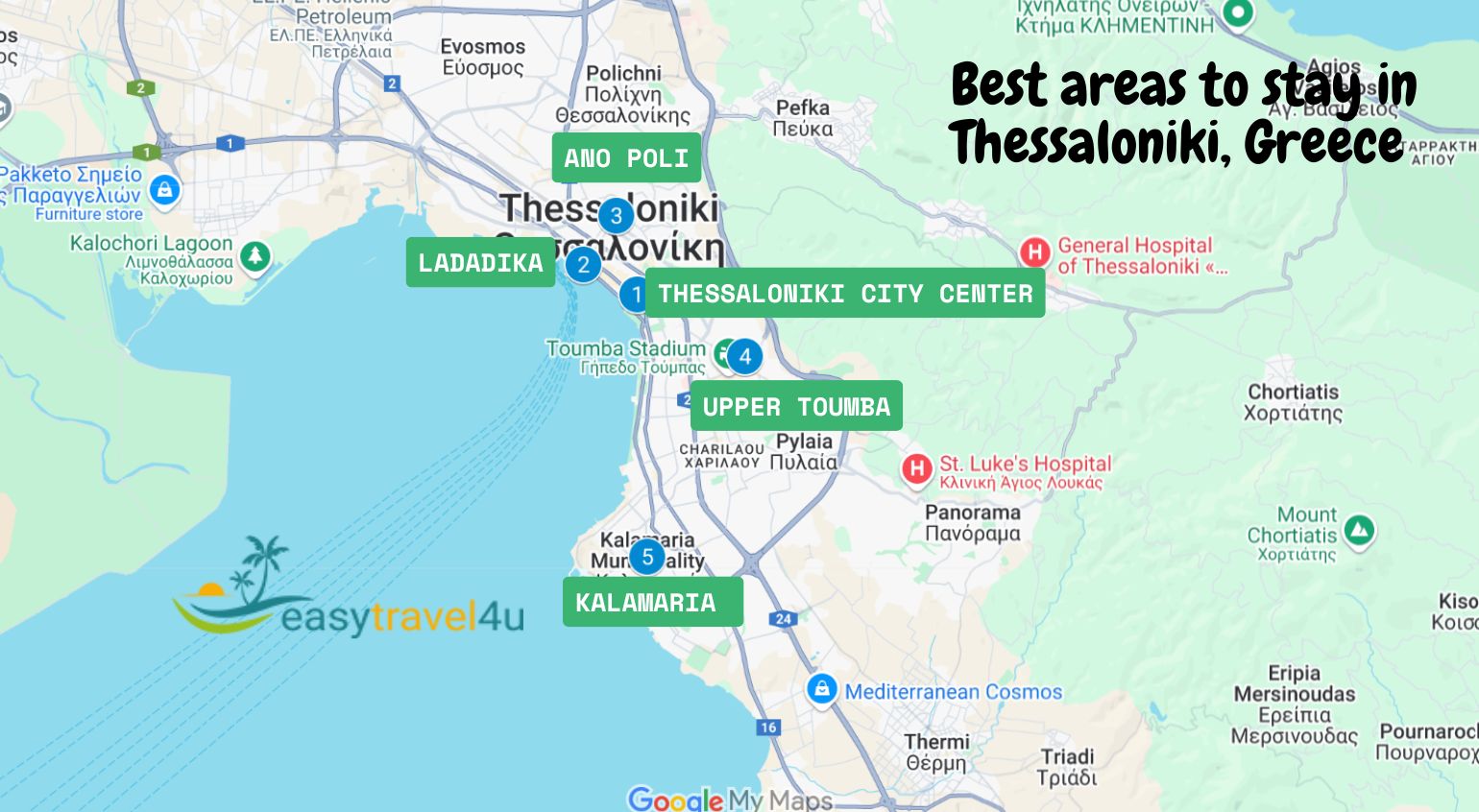 Best Areas to Stay in Thessaloniki Map  