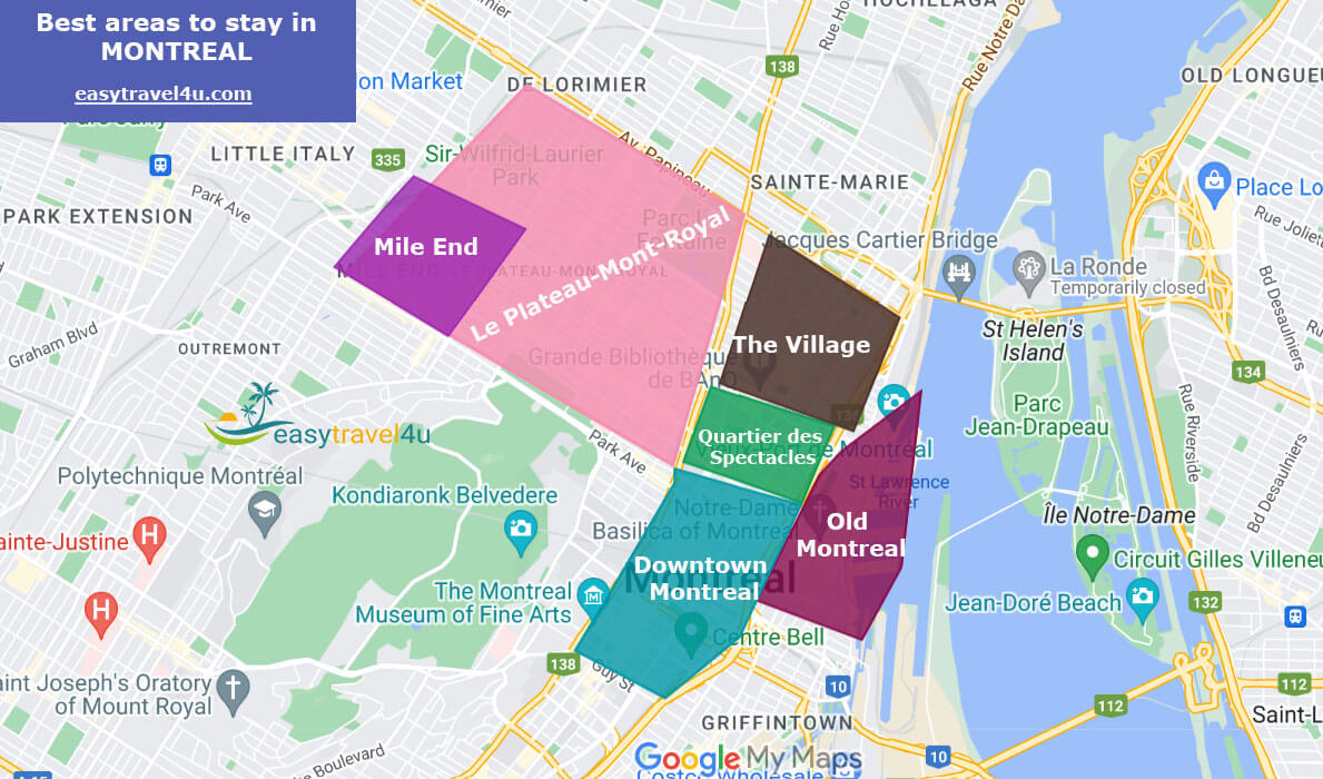 Map of Best Areas & neighborhoods in Montreal