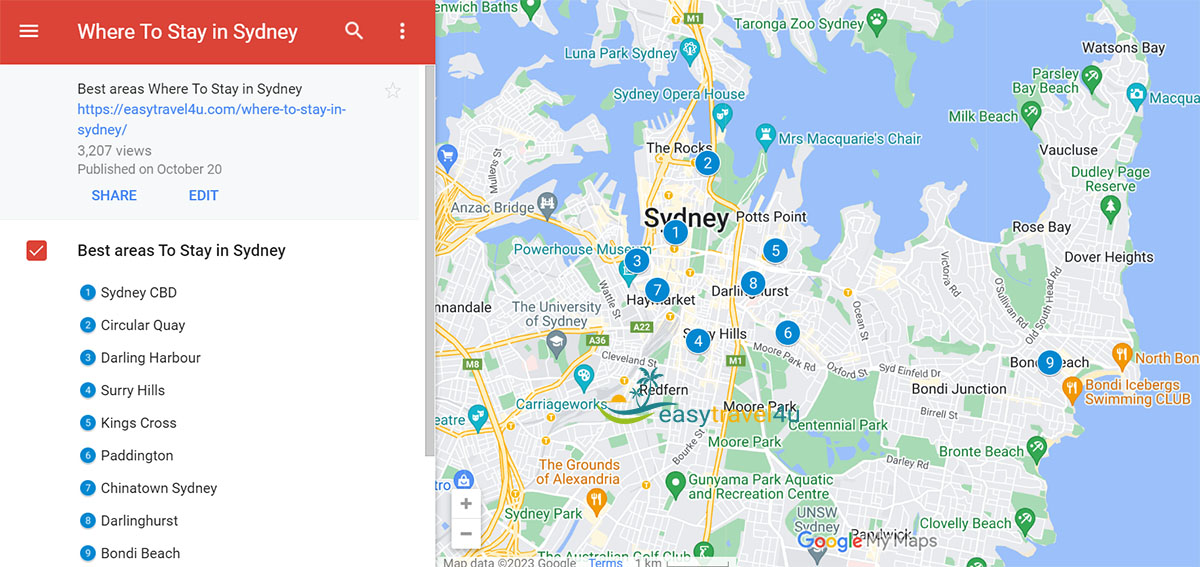 Map Best Areas & neighborhoods in Sydney