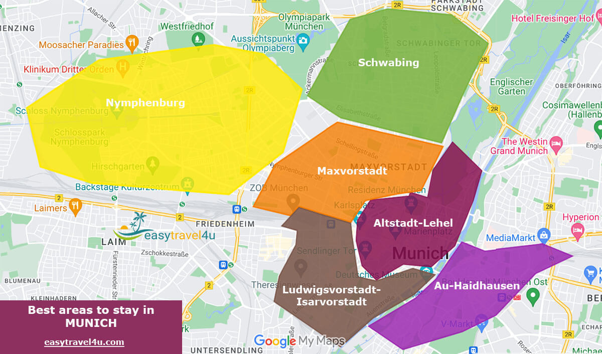 Map of Best Areas & Neighborhoods in Munich