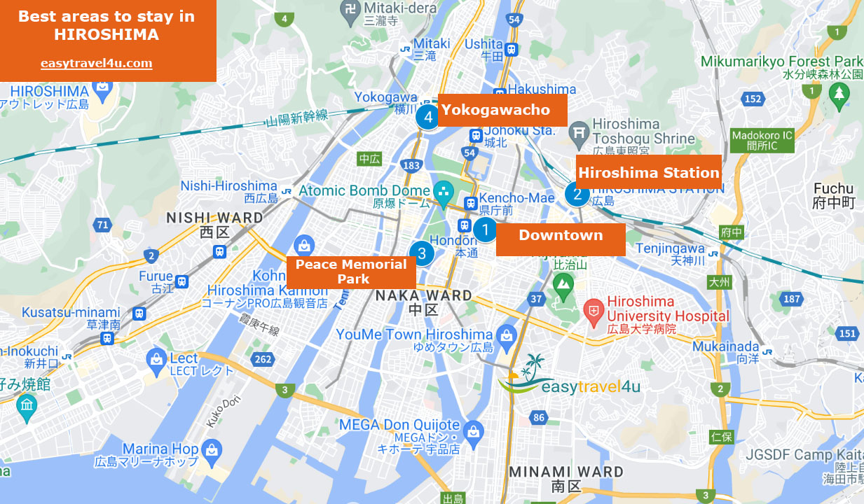 Map of Best Areas and neighborhoods in Hiroshima
