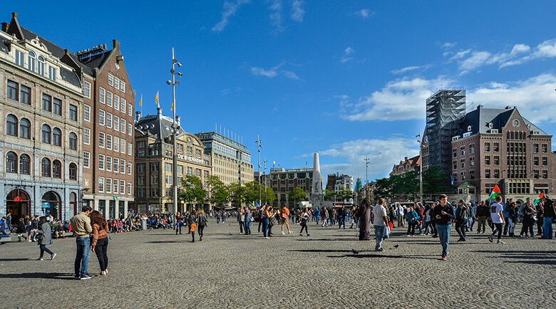 the Dam Square, best area to stay in Amsterdam