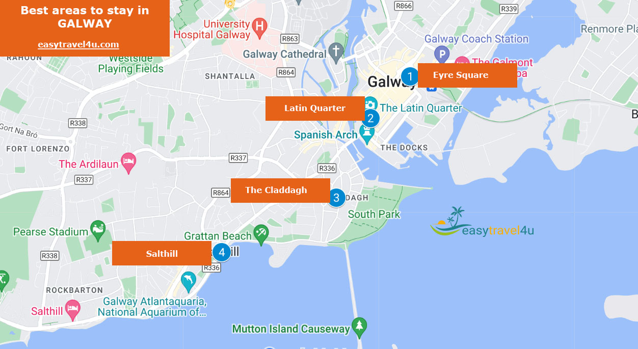 Map of best areas to stay in Galway