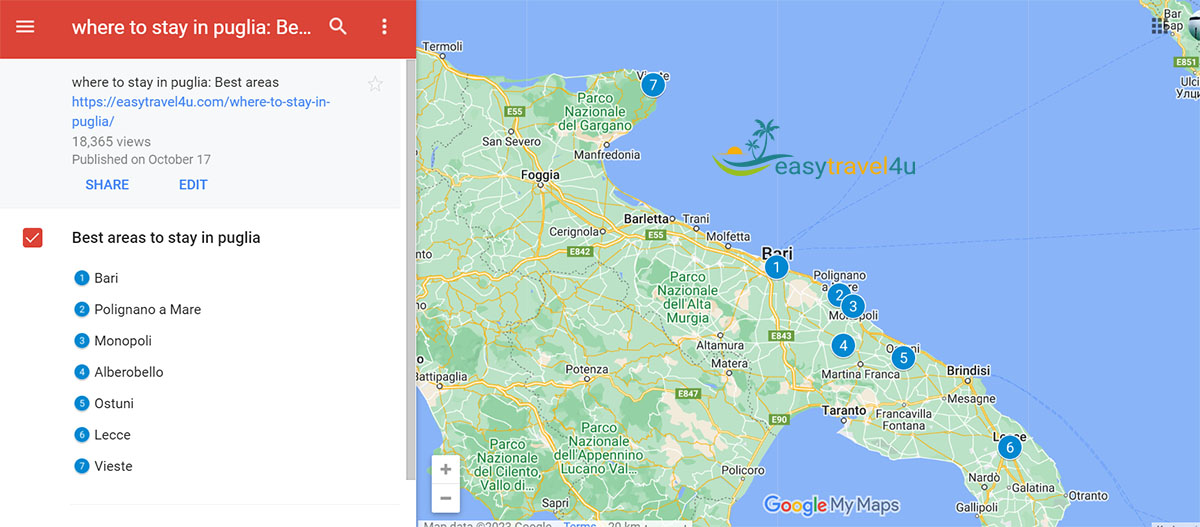 Where to Stay in Puglia, Italy Map of Best areas