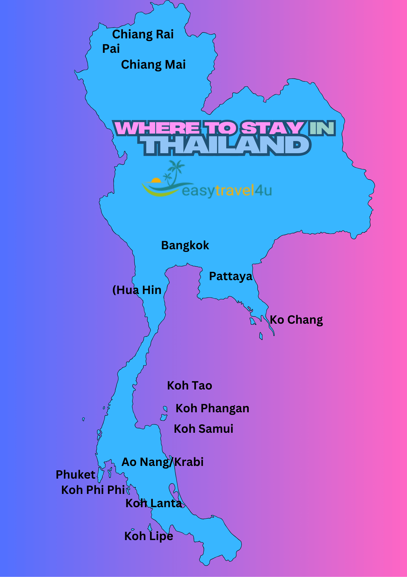 Best places to stay in Thailand map